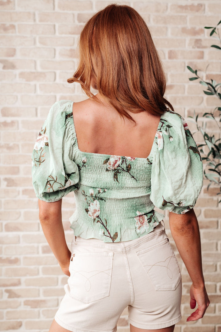 Green Balloon Sleeve Crop Top Blouse - Inspired Eye Boutique