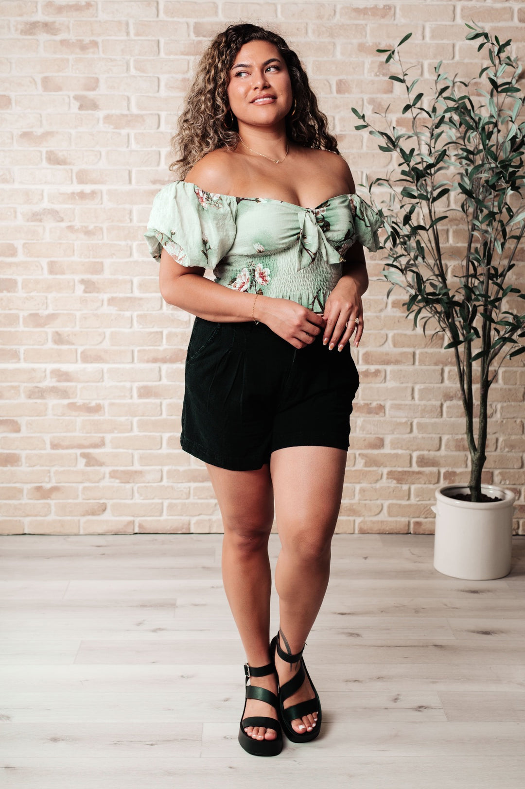 Green Balloon Sleeve Crop Top Blouse - Inspired Eye Boutique