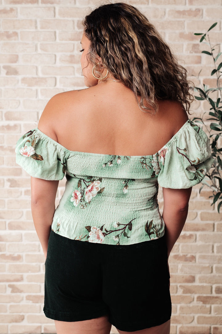 Green Balloon Sleeve Crop Top Blouse - Inspired Eye Boutique