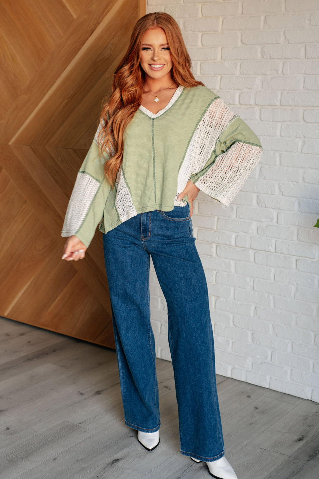 Green Bell Sleeve Patchwork Top - Inspired Eye Boutique