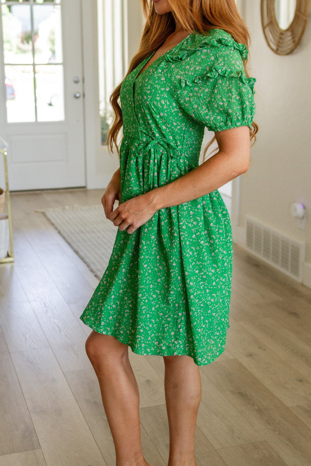 Green Floral Short Sleeve Mini Dress - Inspired Eye Boutique