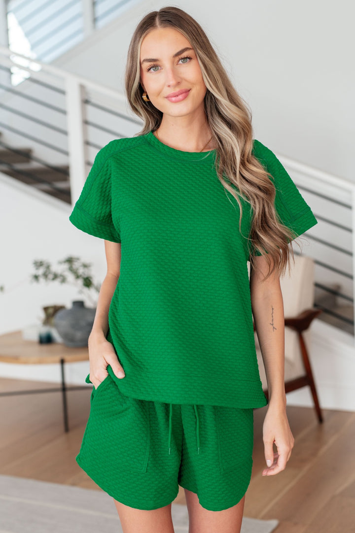 Green Quilted Short Sleeve Top - Inspired Eye Boutique