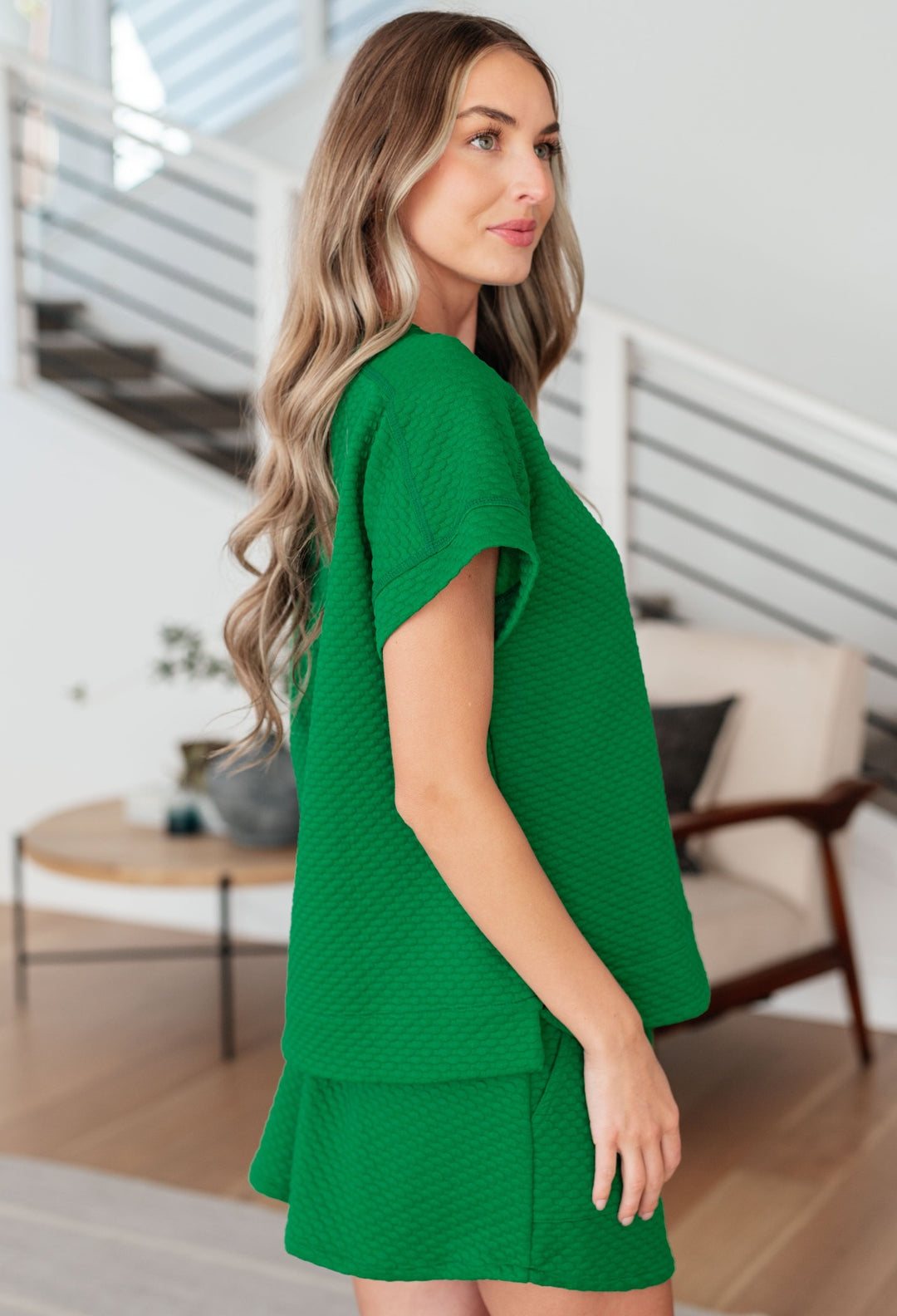 Green Quilted Short Sleeve Top - Inspired Eye Boutique