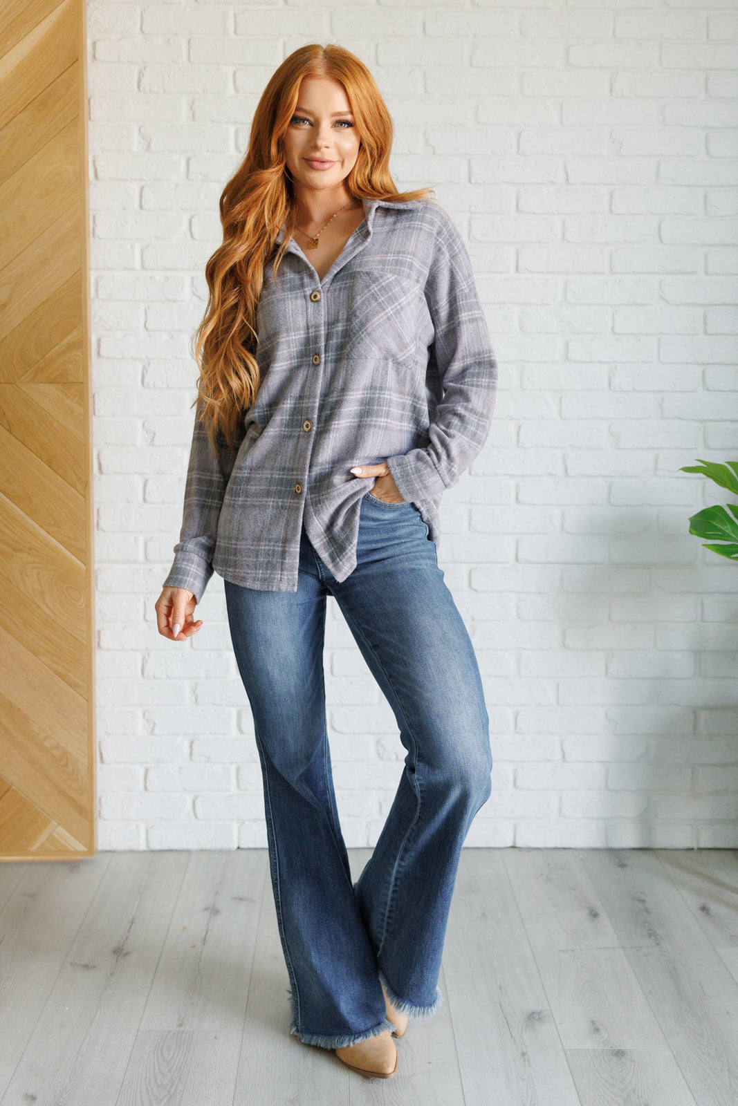 Grey Long Sleeve Plaid Button Up - Inspired Eye Boutique