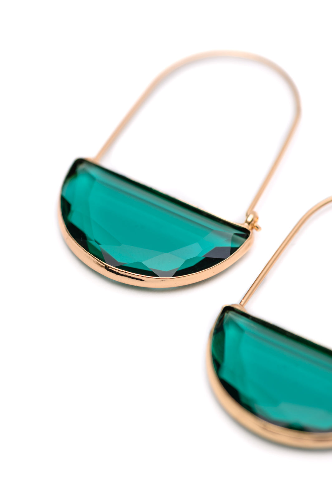 Half Circle Teal Crystal Earrings - Gold - Inspired Eye Boutique