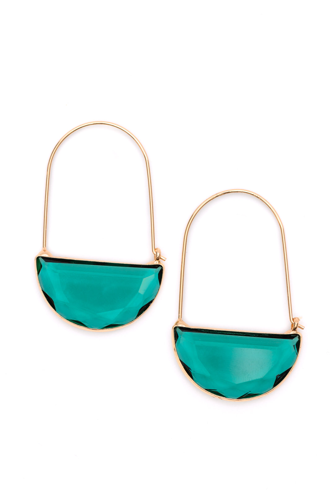 Half Circle Teal Crystal Earrings - Gold - Inspired Eye Boutique