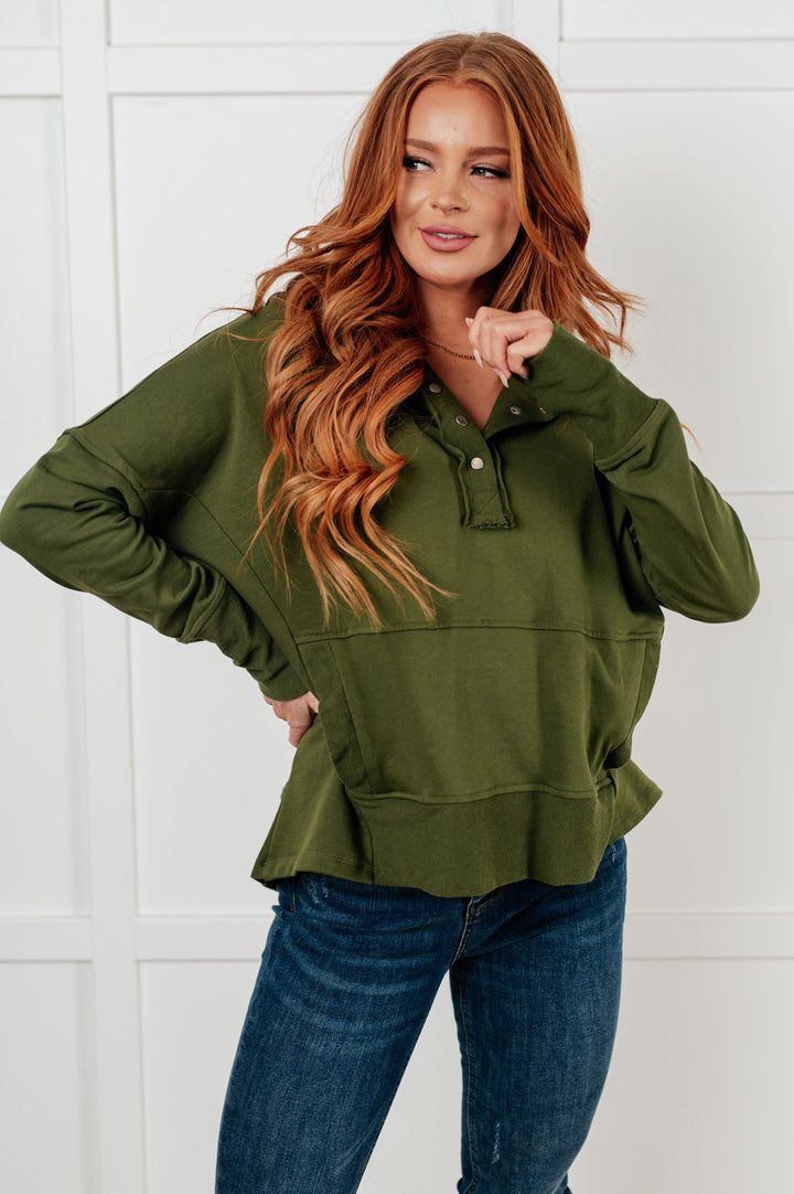 Half Snap Pullover French Terry Sweatshirt - Green - Inspired Eye Boutique