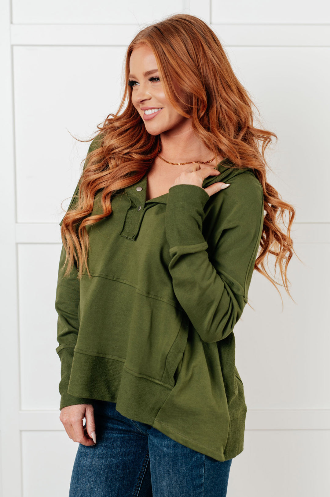 Half Snap Pullover French Terry Sweatshirt - Green - Inspired Eye Boutique