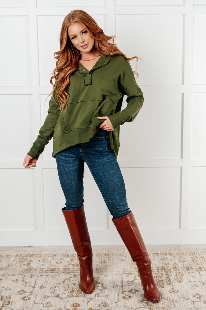 Half Snap Pullover French Terry Sweatshirt - Green - Inspired Eye Boutique