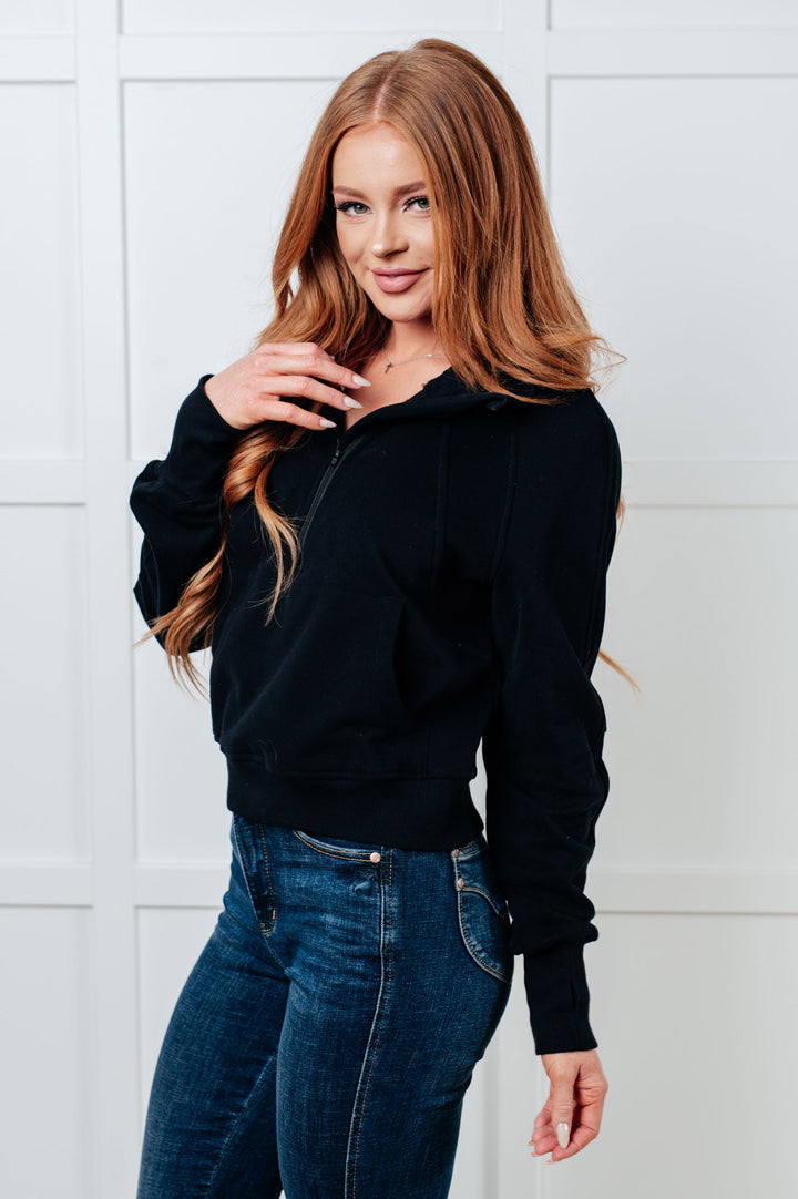 Half Zip Pullover Terry Sweatshirt - Black - Inspired Eye Boutique