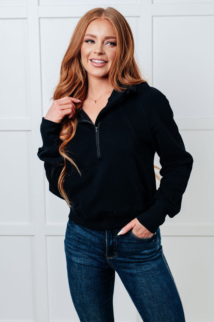 Half Zip Pullover Terry Sweatshirt - Black - Inspired Eye Boutique