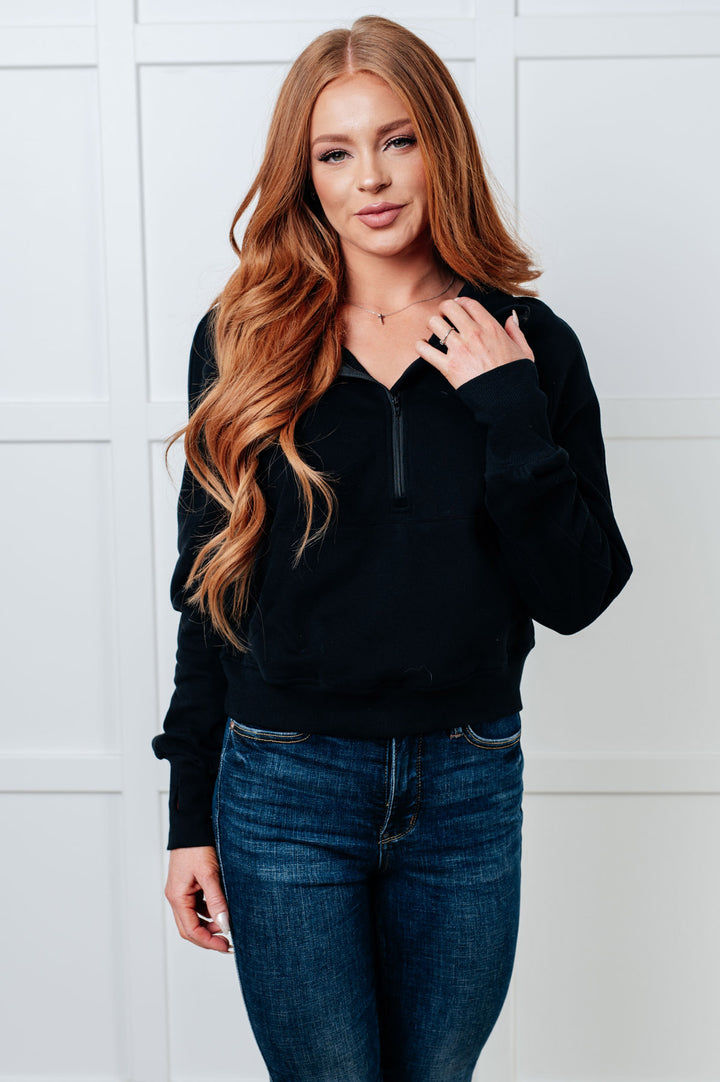 Half Zip Pullover Terry Sweatshirt - Black - Inspired Eye Boutique