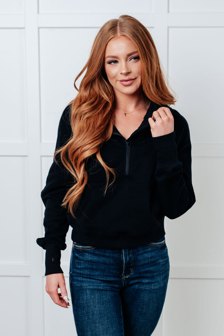 Half Zip Pullover Terry Sweatshirt - Black - Inspired Eye Boutique