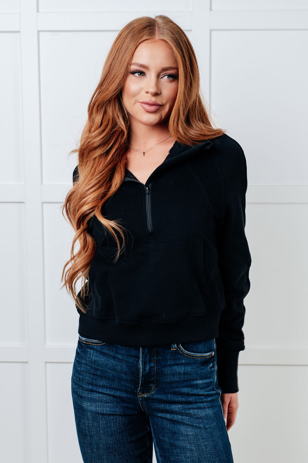 Half Zip Pullover Terry Sweatshirt - Black - Inspired Eye Boutique