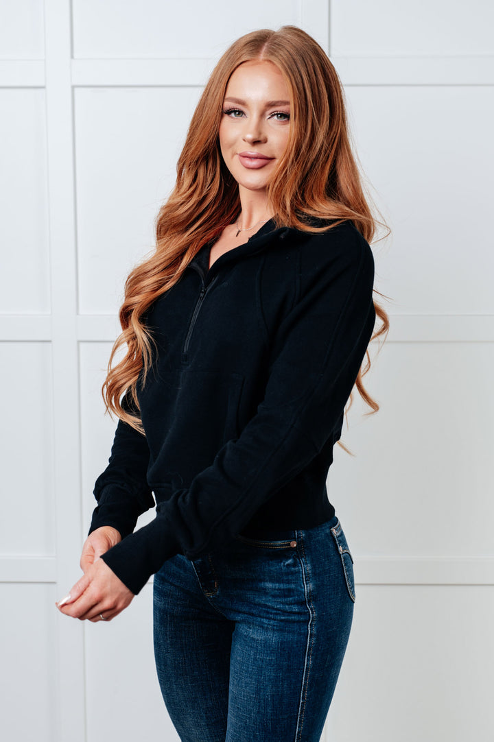 Half Zip Pullover Terry Sweatshirt - Black - Inspired Eye Boutique