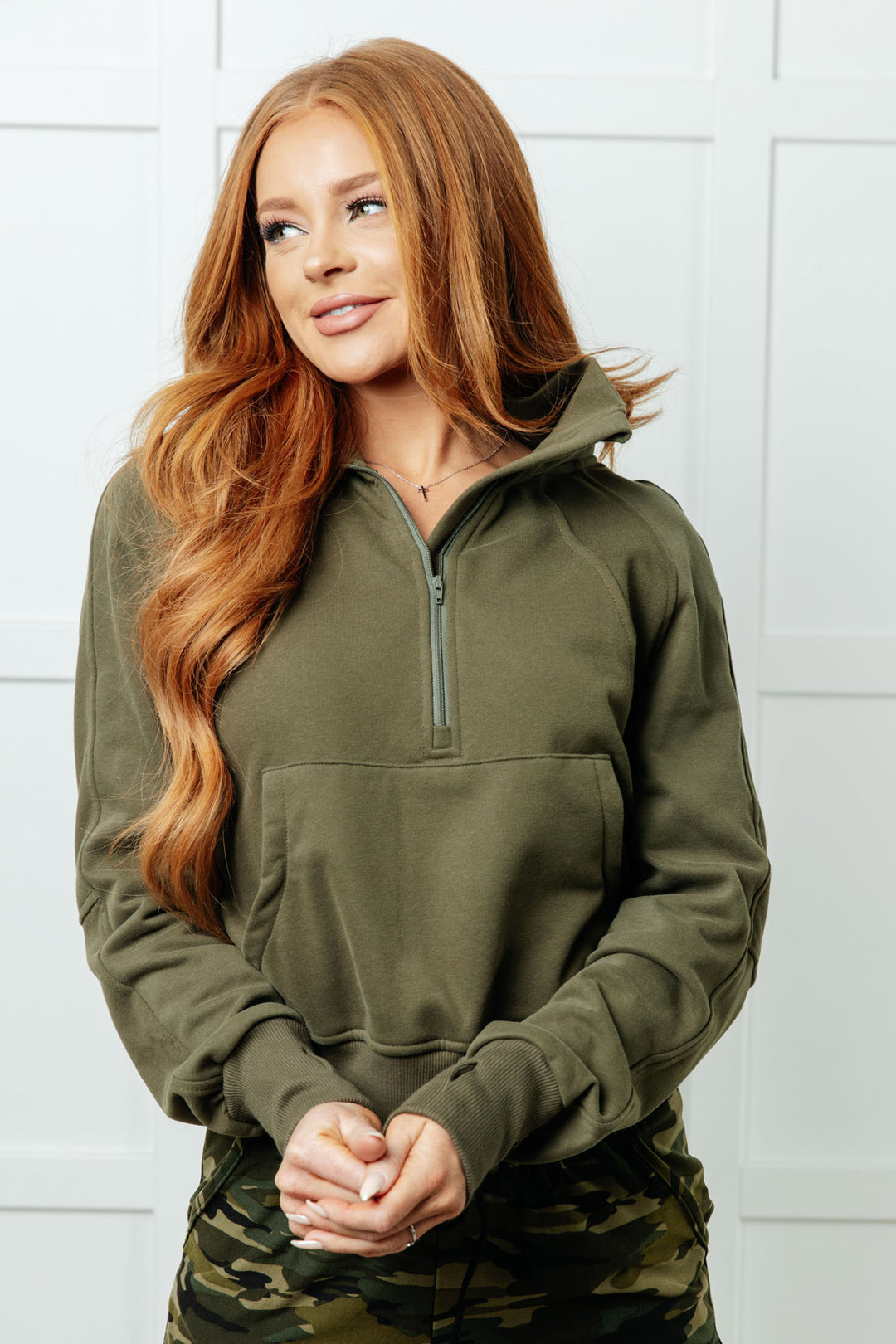 Half Zip Pullover Terry Sweatshirt - Green - Inspired Eye Boutique