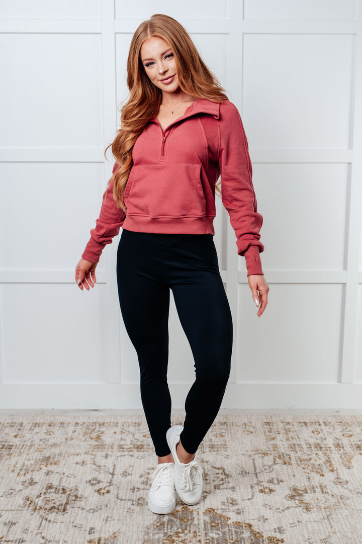 Half Zip Pullover Terry Sweatshirt - Mauve - Inspired Eye Boutique