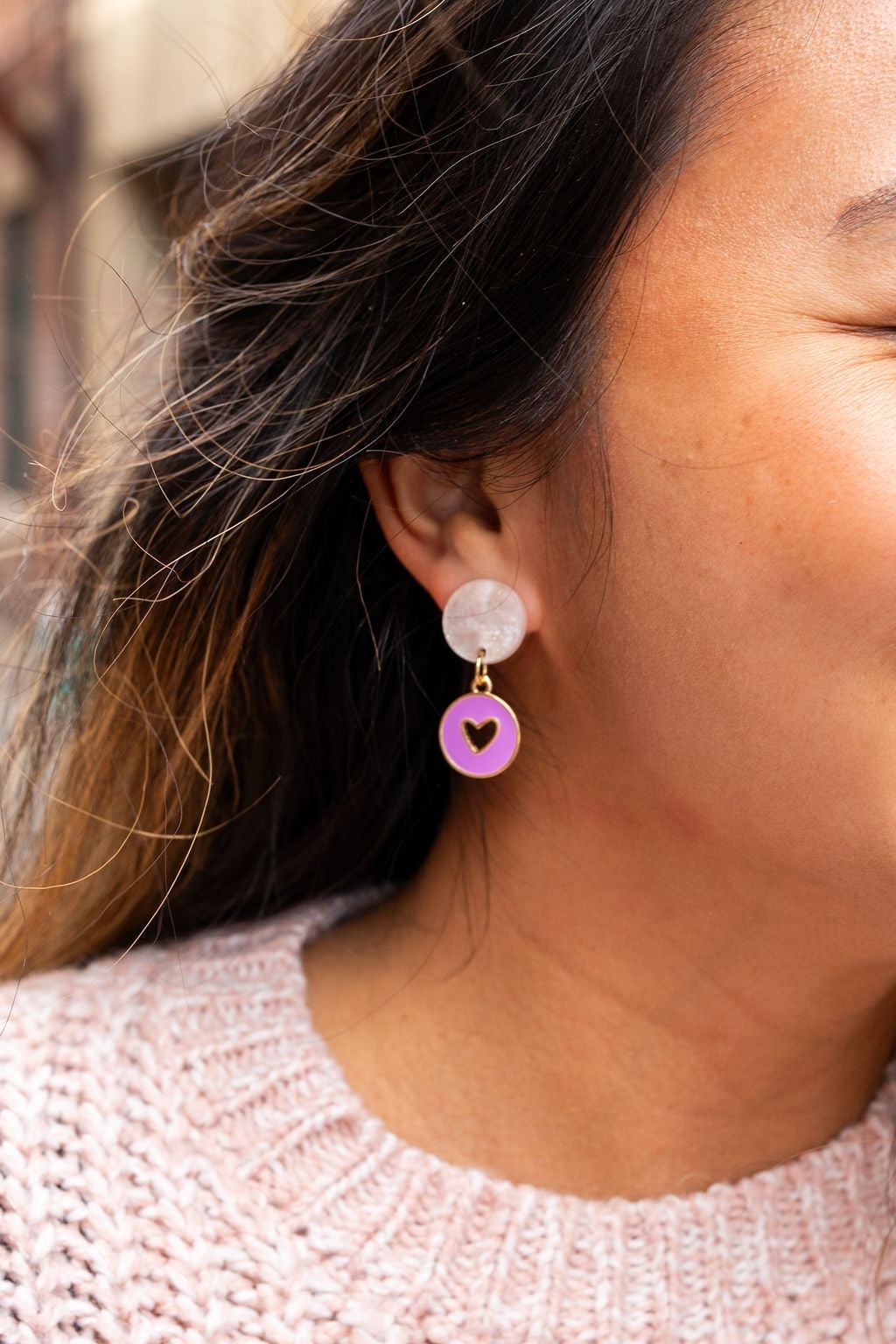 Heart Dangle Earrings - Purple - Inspired Eye Boutique