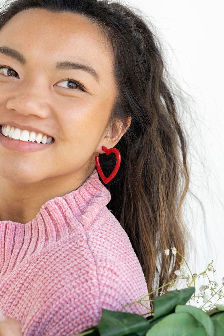 Heart Hoop Earrings - Red - Inspired Eye Boutique