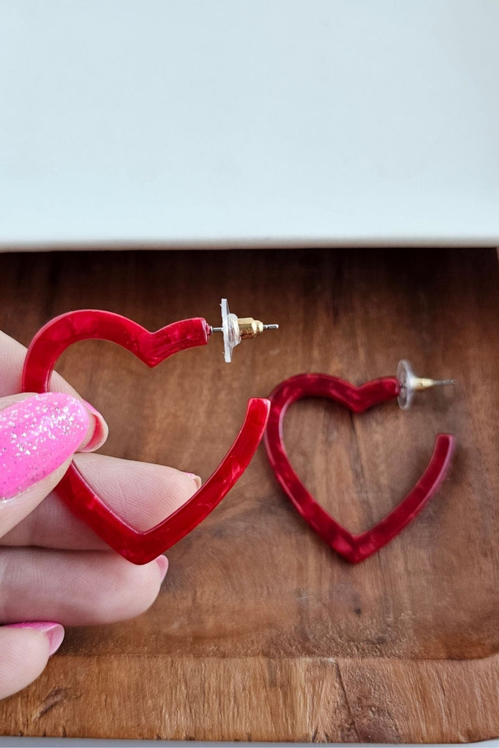 Heart Hoop Earrings - Red - Inspired Eye Boutique