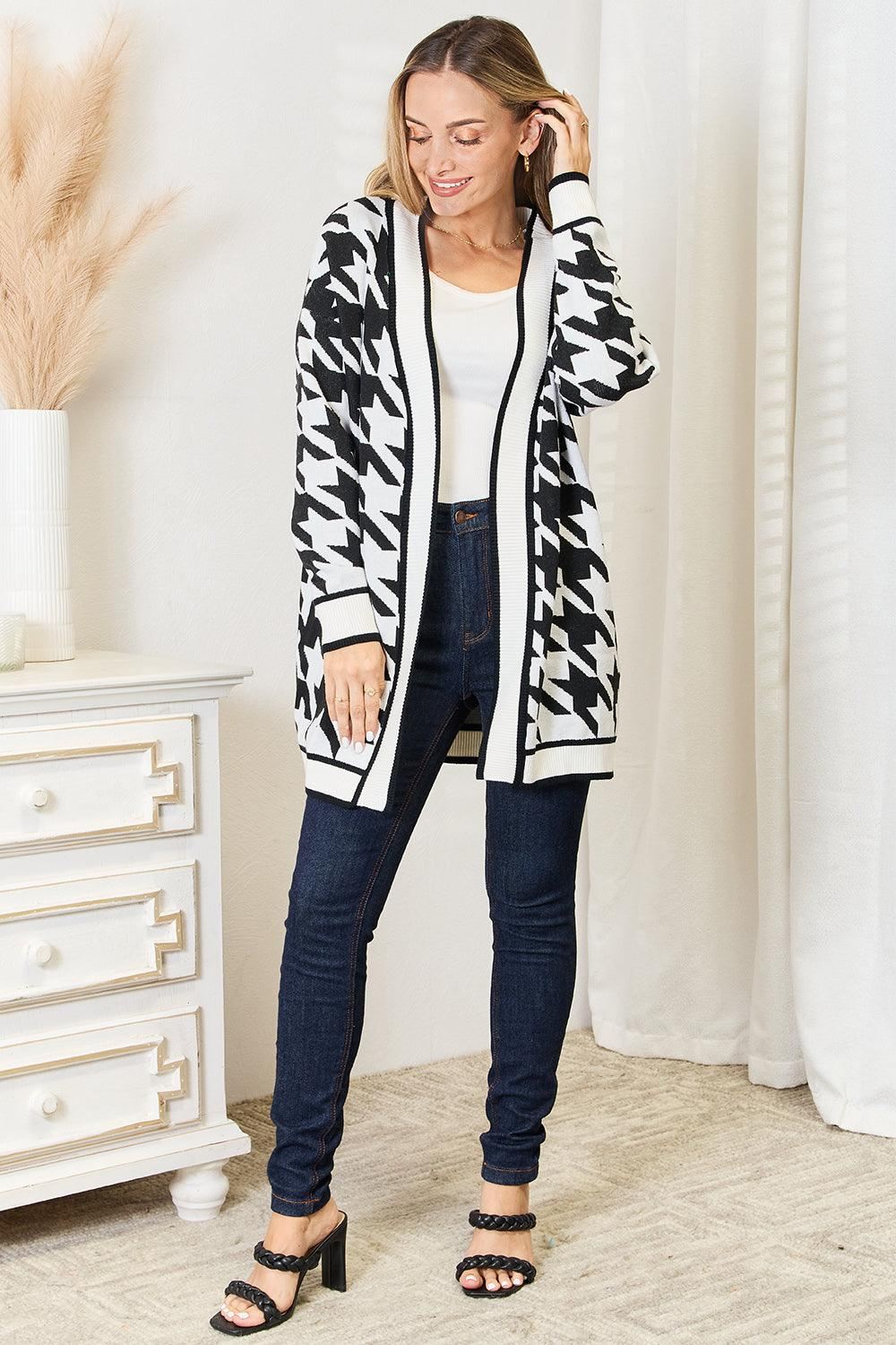 Womens Houndstooth Cardigan Sweater - Inspired Eye Boutique