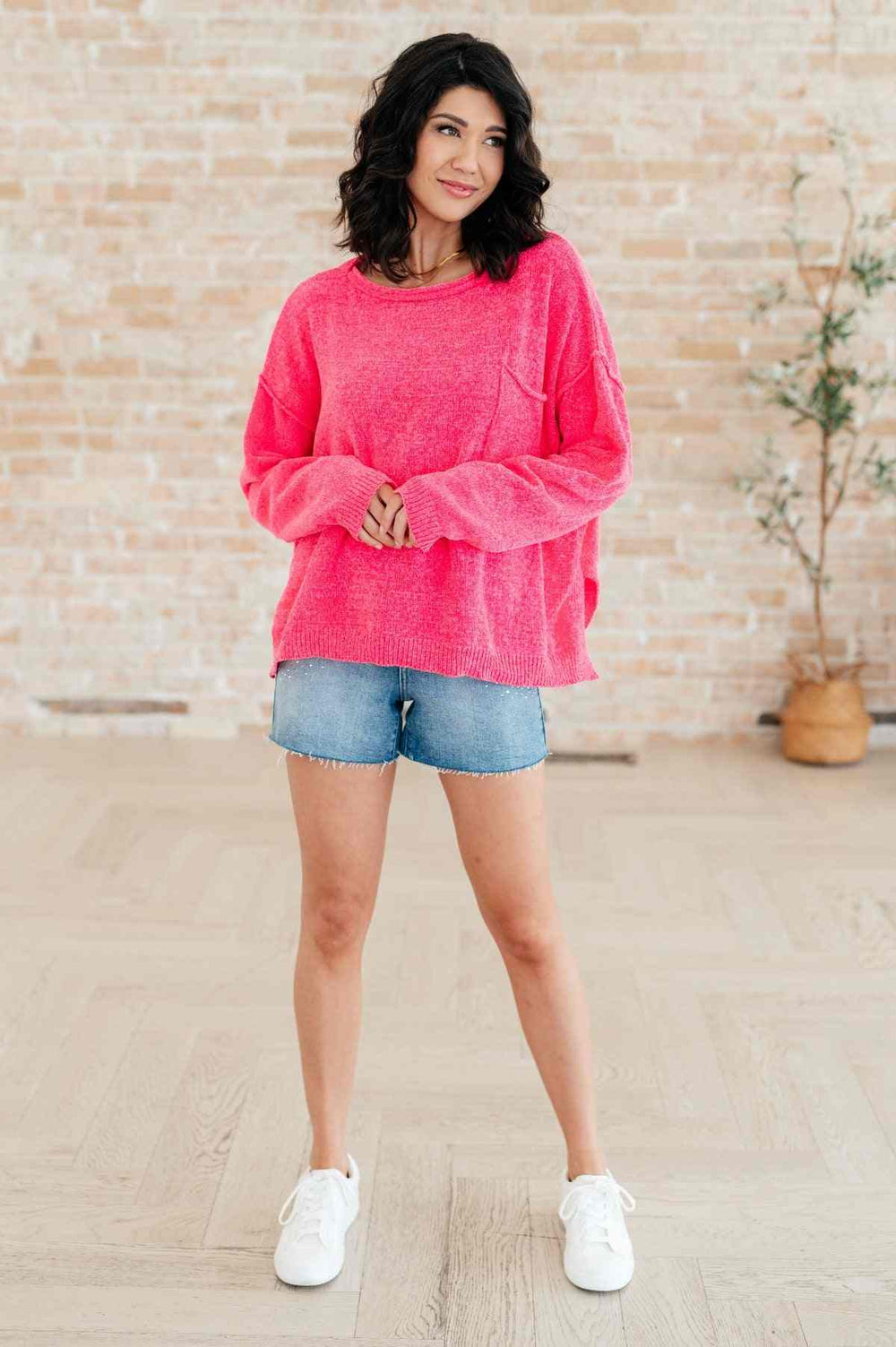 Hot Pink Chenille Sweater - Inspired Eye Boutique