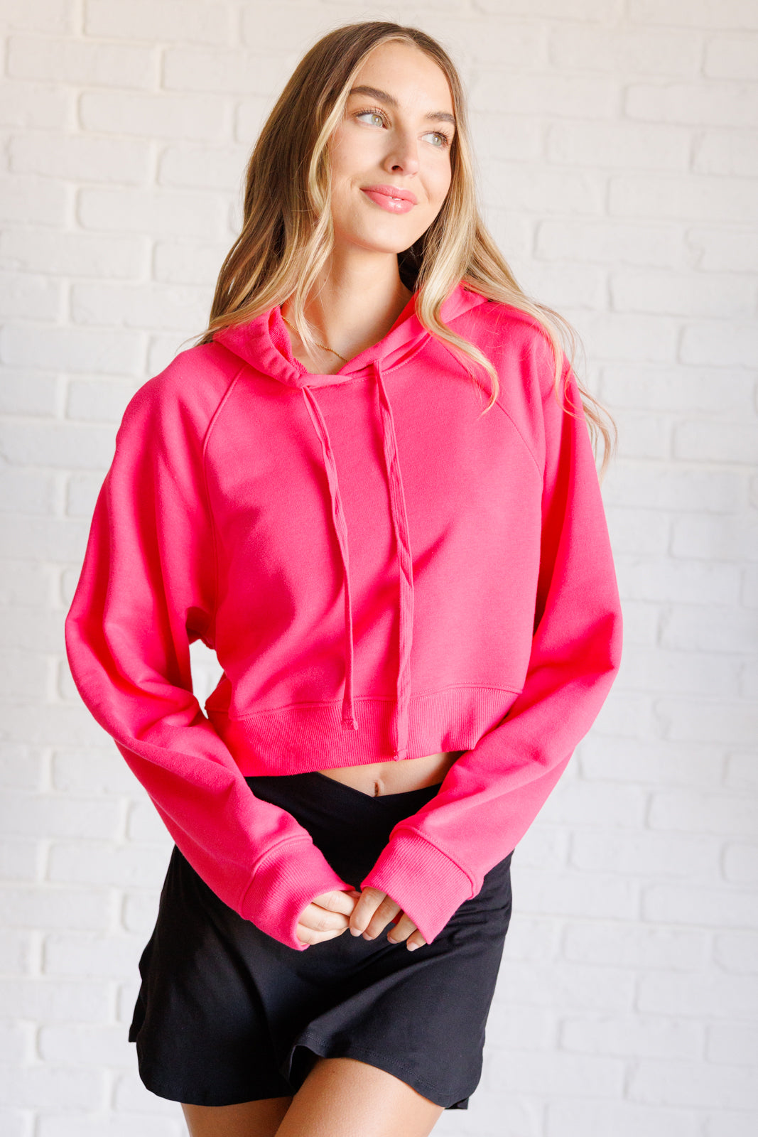 Hot Pink French Terry Long Sleeve Hoodie - Inspired Eye Boutique