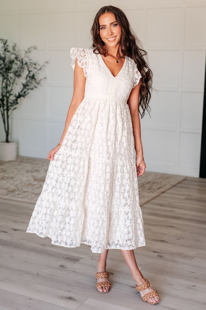 Ivory Short Flutter Sleeve Midi Dress - Inspired Eye Boutique