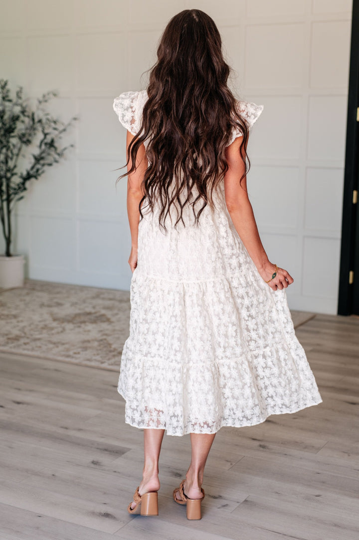 Ivory Short Flutter Sleeve Midi Dress - Inspired Eye Boutique