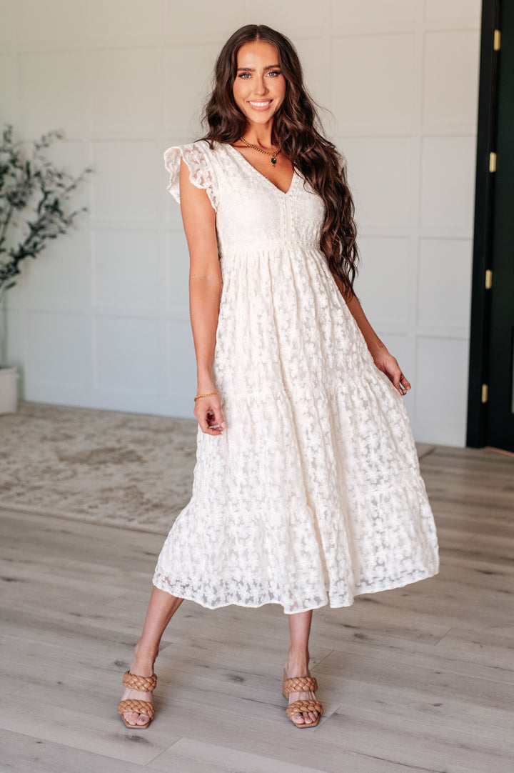 Ivory Short Flutter Sleeve Midi Dress - Inspired Eye Boutique