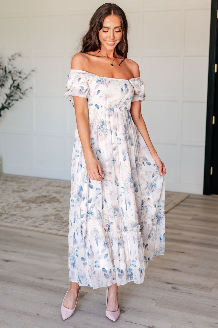 Ivory Short Sleeve - Blue Floral Maxi Dress - Inspired Eye Boutique