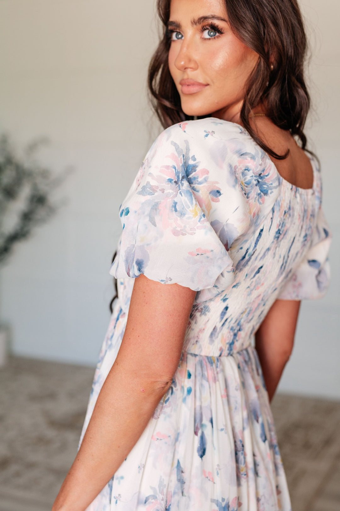 Ivory Short Sleeve - Blue Floral Maxi Dress - Inspired Eye Boutique