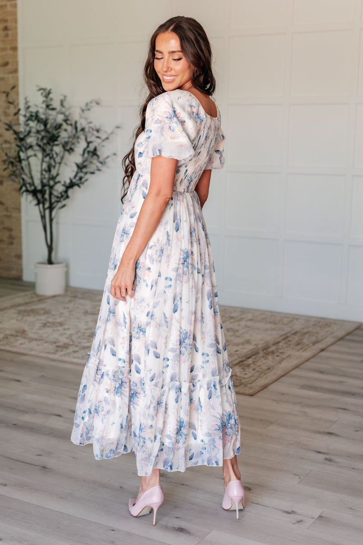 Ivory Short Sleeve - Blue Floral Maxi Dress - Inspired Eye Boutique