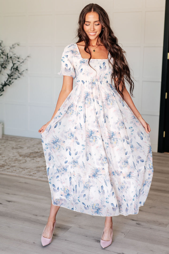 Ivory Short Sleeve - Blue Floral Maxi Dress - Inspired Eye Boutique