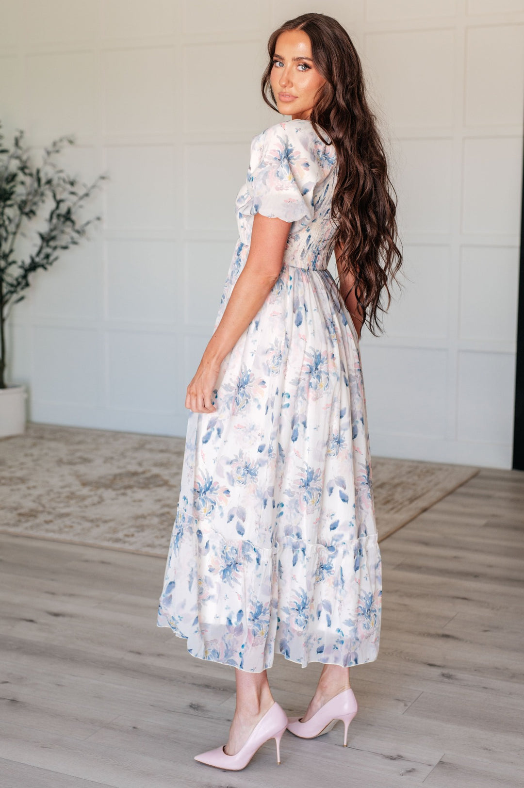 Ivory Short Sleeve - Blue Floral Maxi Dress - Inspired Eye Boutique