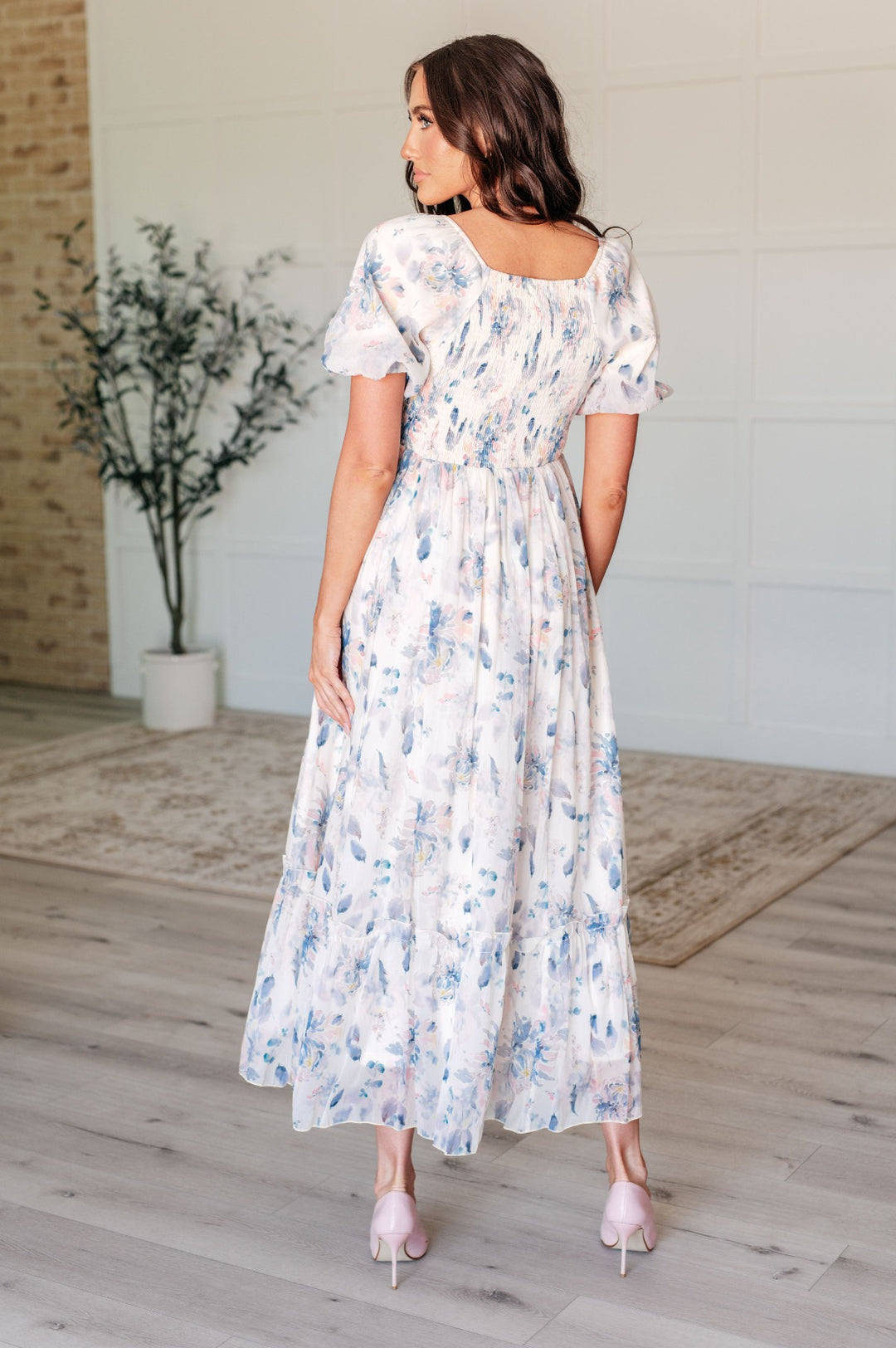 Ivory Short Sleeve - Blue Floral Maxi Dress - Inspired Eye Boutique