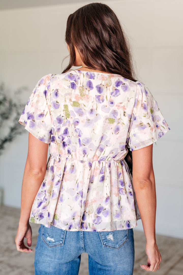 Ivory Short Sleeve Floral Blouse - Inspired Eye Boutique