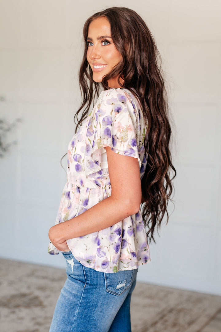 Ivory Short Sleeve Floral Blouse - Inspired Eye Boutique