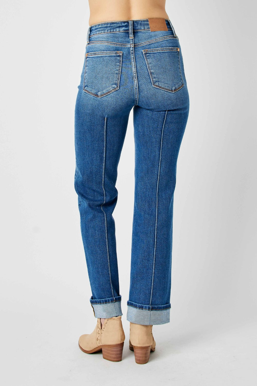 Judy Blue - Cuffed Straight Leg Jeans With Seam Detail - Inspired Eye Boutique