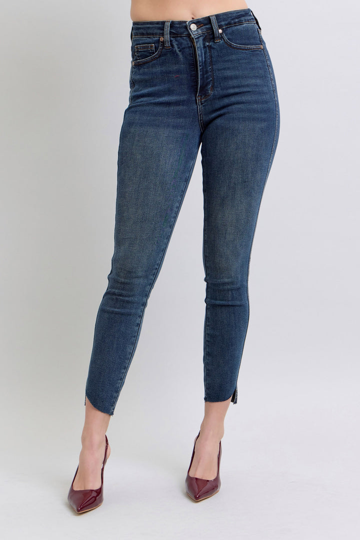 Judy Blue - Dark Wash Step Hem Skinny Jeans - Inspired Eye Boutique