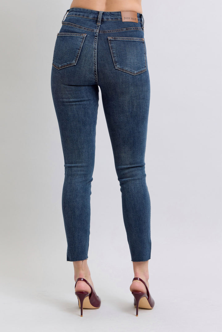 Judy Blue - Dark Wash Step Hem Skinny Jeans - Inspired Eye Boutique