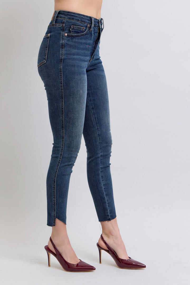 Judy Blue - Dark Wash Step Hem Skinny Jeans - Inspired Eye Boutique