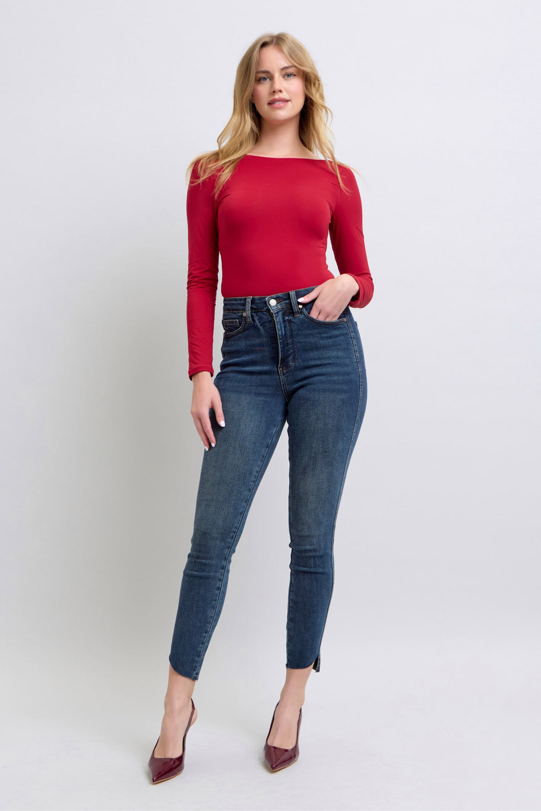 Judy Blue - Dark Wash Step Hem Skinny Jeans - Inspired Eye Boutique