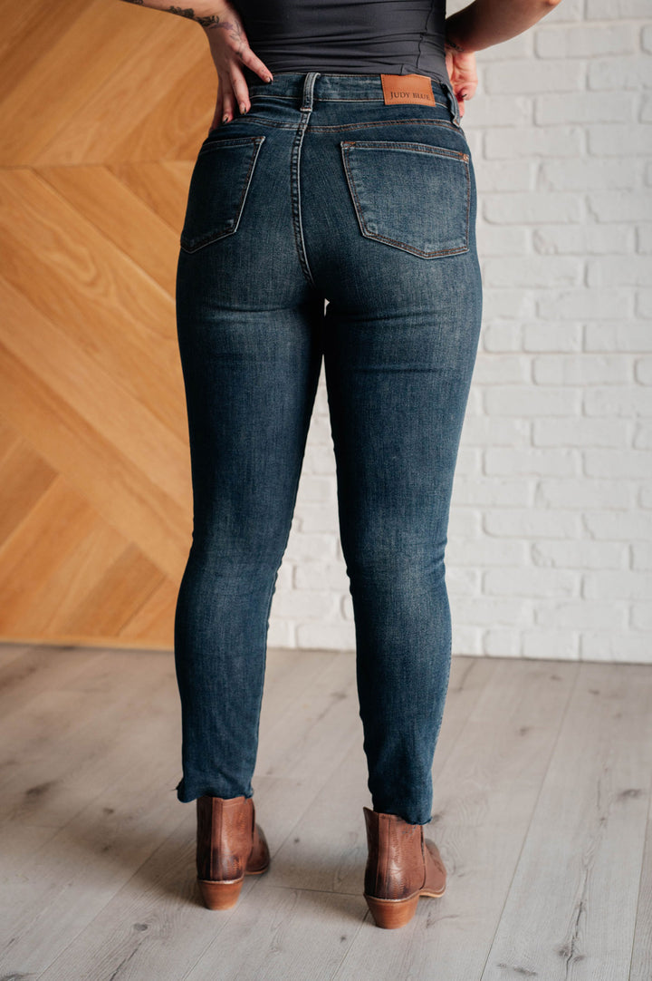 Judy Blue - Dark Wash Step Hem Skinny Jeans - Inspired Eye Boutique