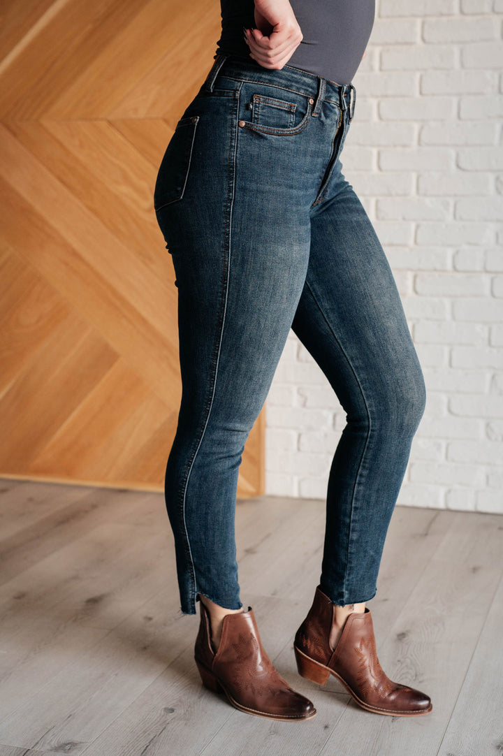 Judy Blue - Dark Wash Step Hem Skinny Jeans - Inspired Eye Boutique