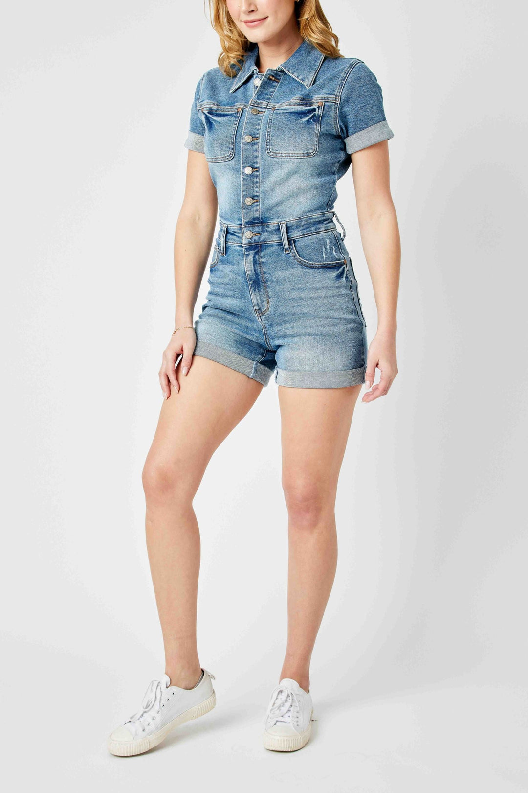 Judy Blue - Delia High Rise Short Sleeve Romper - Inspired Eye Boutique