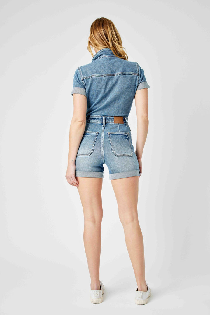 Judy Blue - Delia High Rise Short Sleeve Romper - Inspired Eye Boutique