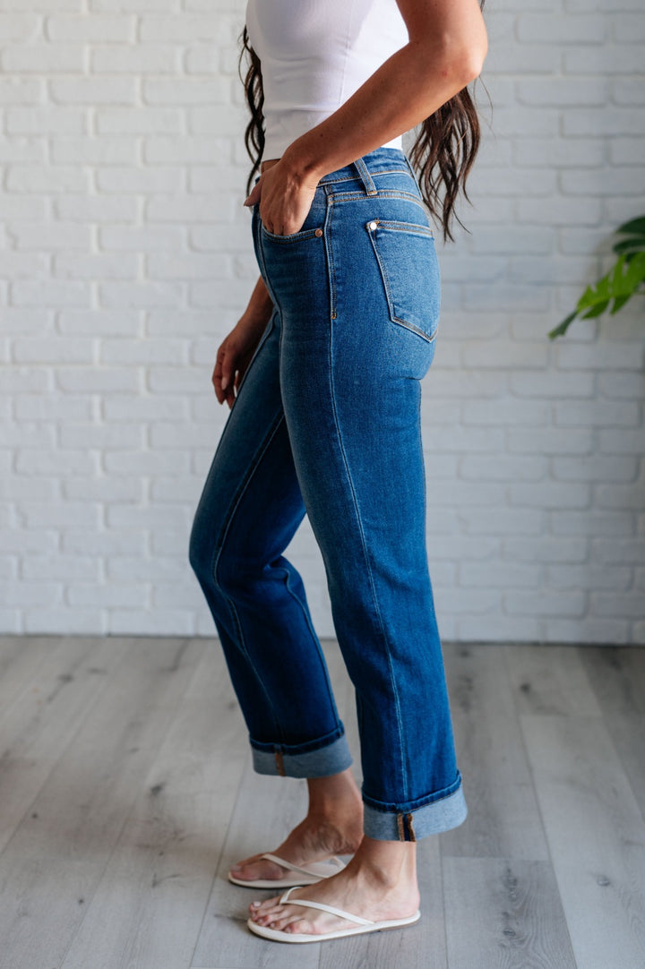 Judy Blue Front Seam Detail Cuffed Straight Jeans - Inspired Eye Boutique