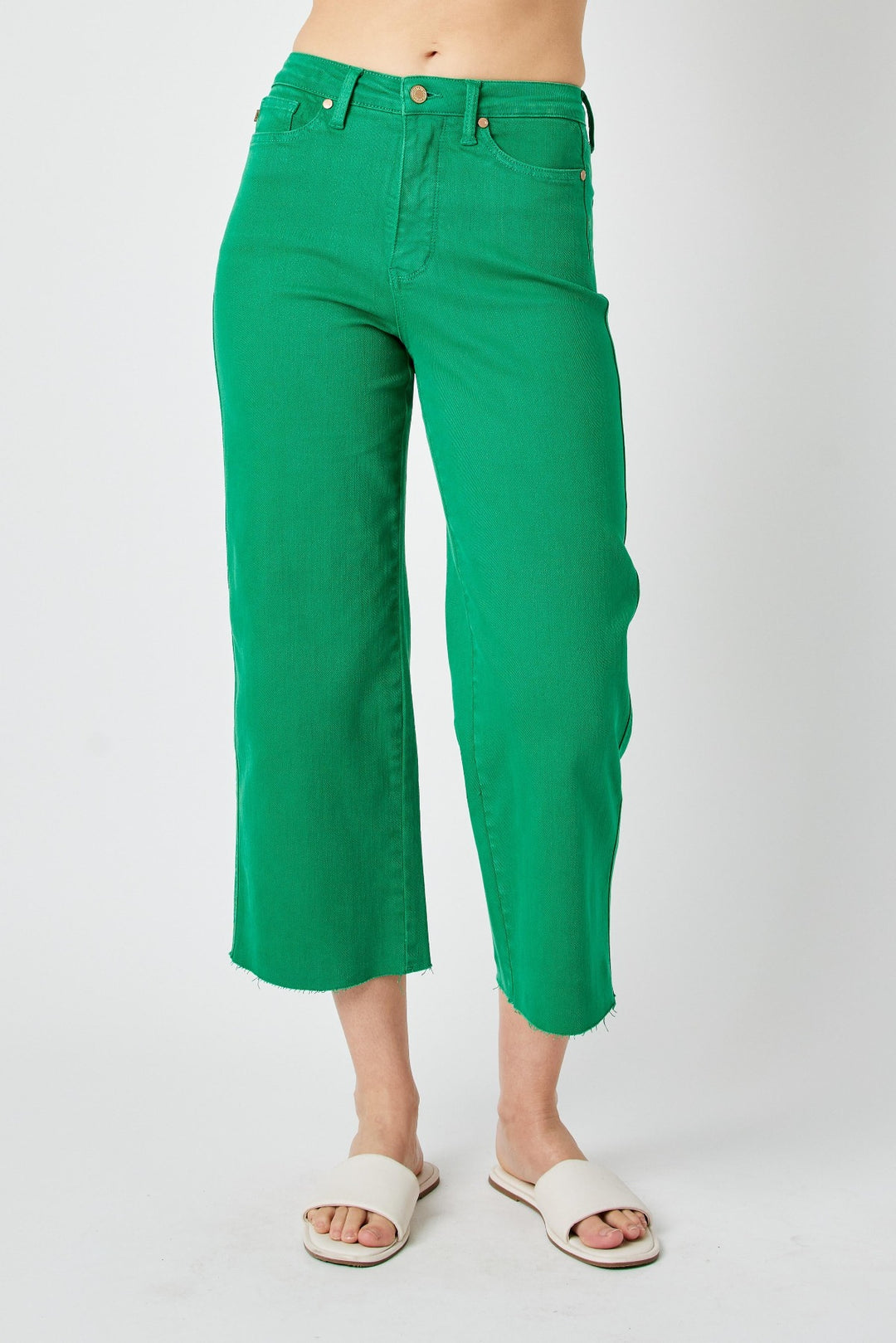 Judy Blue Green Jeans - Wide Leg - Cropped - Inspired Eye Boutique
