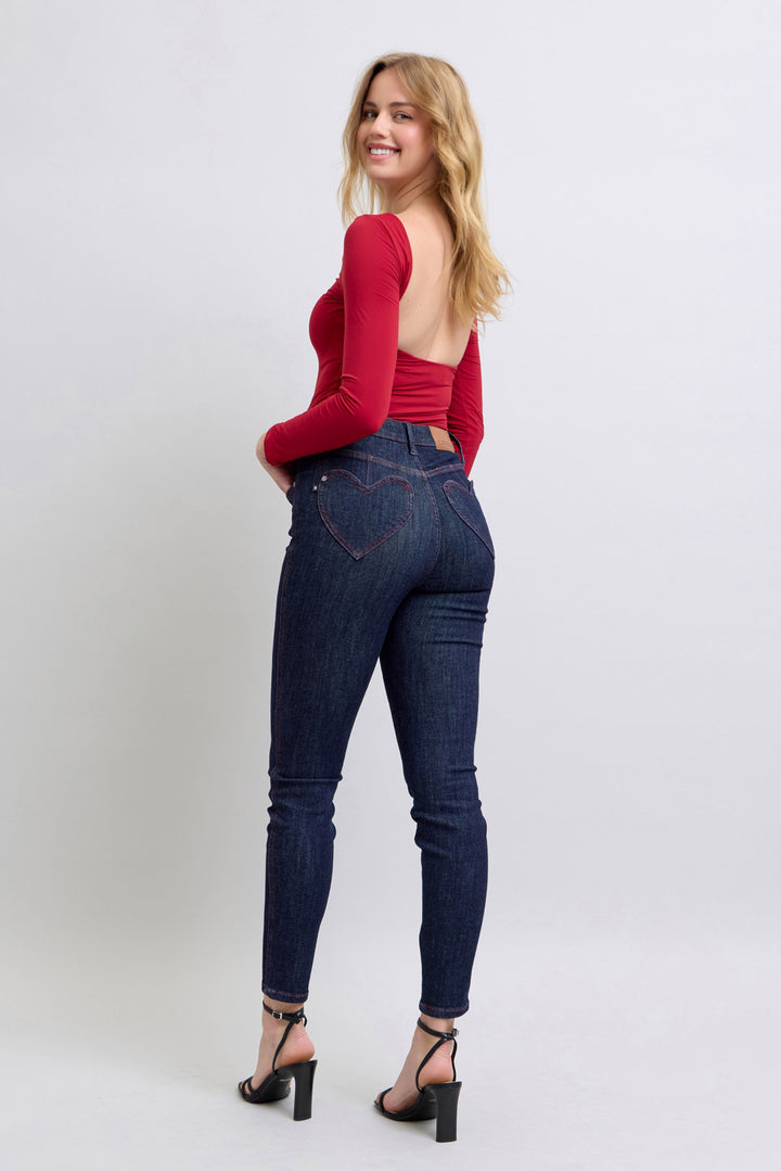 Judy Blue - Heart Shaped Back Pocket Skinny Jeans - Inspired Eye Boutique